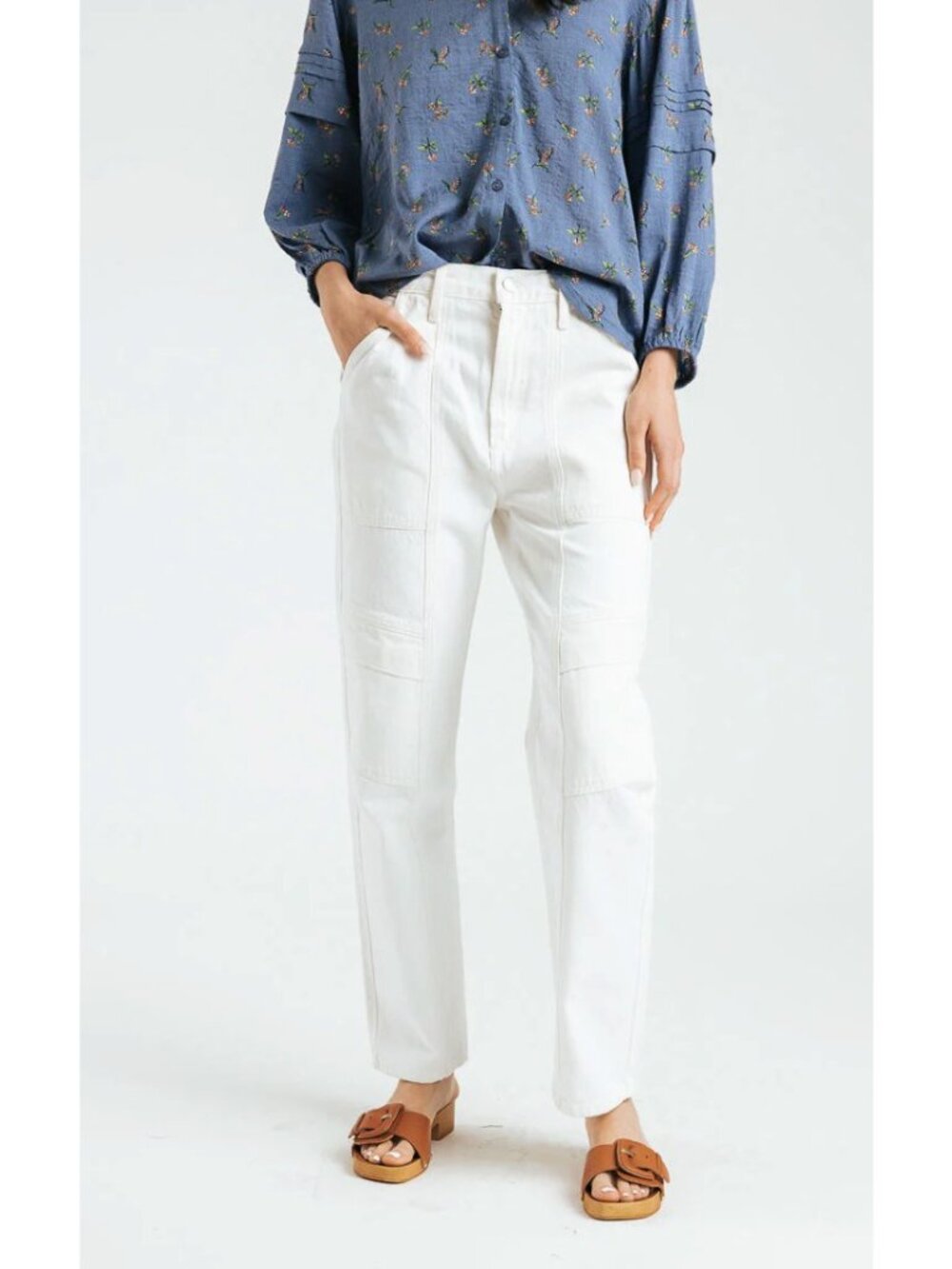 AGOLDE Cooper Cargo Jeans Womens 33 Ivory Relaxed Straight Leg High Rise NWT